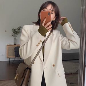 Plus Size Oversized Black Suit Jacket for Women - High-End Casual Blazer, Spring Autumn 2025 Loose Fit Fashion