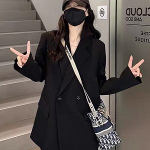 Plus Size Oversized Black Suit Jacket for Women, Casual Loose Blazer, High-End Feel, Spring Autumn 2025 Fashion