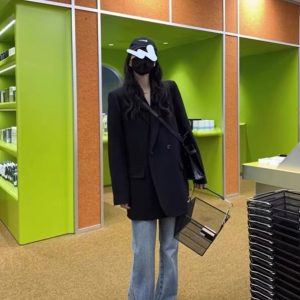 Plus Size Oversized Black Suit Jacket for Women, Casual Loose Blazer, High-End Spring Autumn 2025 Fashion