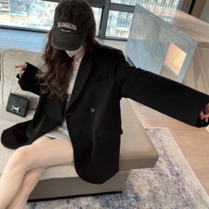 Plus Size Oversized Black Suit Jacket for Women, Casual Loose Blazer with High-End Feel, Spring Autumn 2025 Fashion