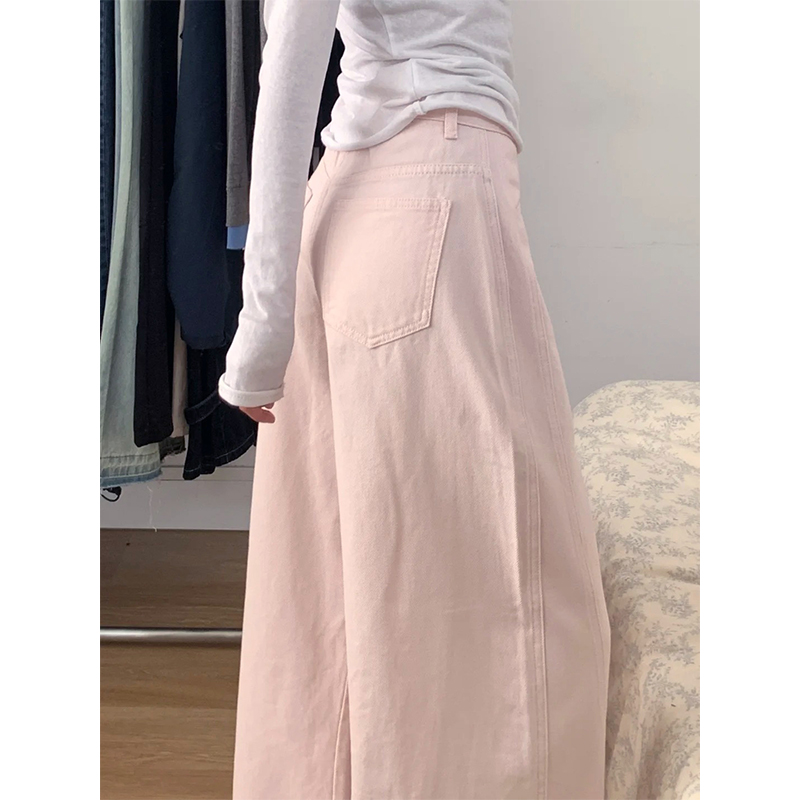 Plus Size Pink Curved Blade Wide Leg Jeans - 2025 New Style Relaxed Fit Flattering Pants for Women