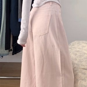 Plus Size Pink Curved Blade Wide Leg Jeans - 2025 New Style Relaxed Fit Flattering Pants for Women
