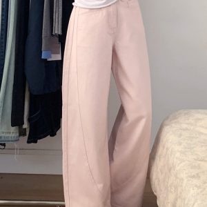Plus Size Pink Curved Blade Wide Leg Jeans - 2025 New Style Relaxed Fit Flattering Pants for Women
