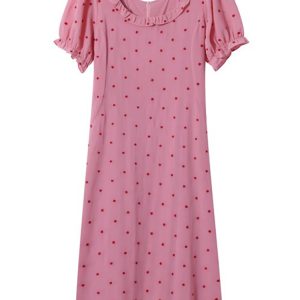 Plus Size Pink Embroidered Square-Neck Dress for Women - Summer 2025, Waist-Cinching, Slimming, Floral Style