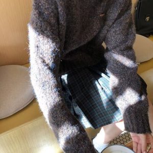 Plus-Size Plaid A-Line Pleated Skirt for Women - Mid-Length Checkered Spring/Summer College Style Skirt