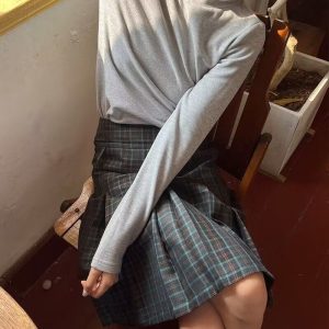 Plus-Size Plaid A-Line Pleated Skirt for Women - Mid-Length Checkered Spring/Summer College Style Skirt