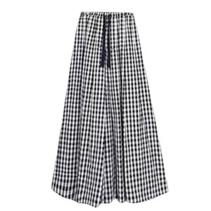 Plus Size Plaid Summer Skirt Pants for Curvy Women, Slimming Wide-Leg Flowy Trousers, Casual 2025 Fashion