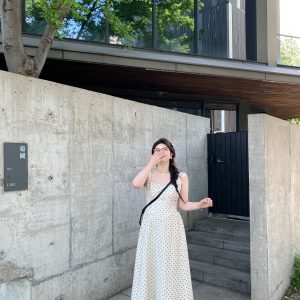 Plus-Size Polka Dot Dress with Spaghetti Straps, Snow-Topped Black Chocolate Design, Waist-Cinching, French Elegance, High-End Style