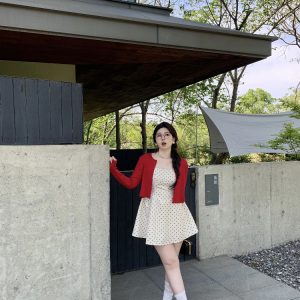 Plus-Size Polka Dot Dress with Spaghetti Straps, Snow-Topped Black Chocolate Design, Waist-Cinching, French Elegance, High-End Style