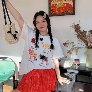 Plus Size Printed Short Sleeve T-Shirt for Women - Loose Round Neck Summer Top, Trendy Gold Design, 2025 Fashion Essential