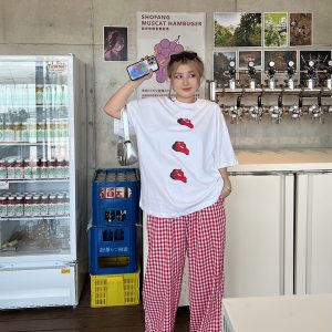 Plus Size Red Plaid Loose Long Pants – Versatile Casual Summer Trousers for Y2K and 90s Inspired Style