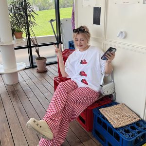 Plus Size Red Plaid Loose Long Pants – Versatile Casual Summer Trousers for Y2K and 90s Inspired Style