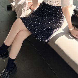 Plus Size Retro Black Polka Dot Half Skirt for Women, Summer A-Line Umbrella Skirt, Petite Bodycon Midi Style