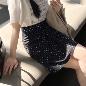 Plus Size Retro Black Polka Dot Half Skirt for Women, Summer A-Line Umbrella Skirt, Petite Bodycon Midi Style