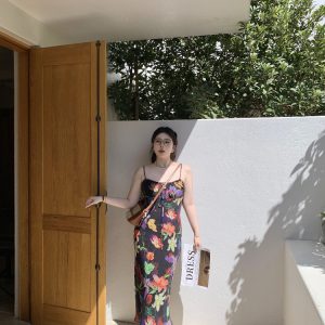 Plus Size Retro Tropical Floral Print Sling Dress - Slightly Chubby Summer Style for a Chic City Look