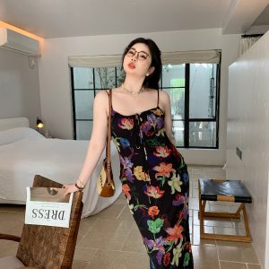 Plus Size Retro Tropical Floral Print Sling Dress - Slightly Chubby Summer Style for a Chic City Look