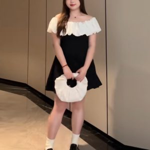 Plus-Size Ruffled Off-Shoulder Sexy Birthday Dress - Fitted Summer Style for Curvy Women, Slimming Aristocratic Look