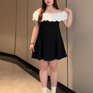 Plus-Size Ruffled Off-Shoulder Sexy Birthday Dress - Fitted Summer Style for Curvy Women, Slimming Aristocratic Look