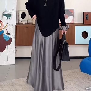 Plus-Size Satin A-Line Midi Skirt for Women - Flattering Mermaid Shape, 2025 New Style, Chic and Elegant Fashion