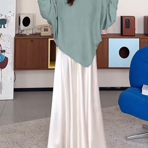 Plus-Size Satin A-Line Midi Skirt for Women - Flattering Mermaid Shape, 2025 New Style, Chic and Elegant Fashion