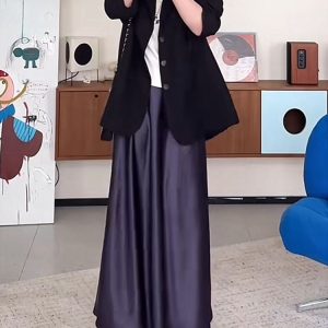 Plus-Size Satin A-Line Midi Skirt for Women - Flattering Mermaid Shape, 2025 New Style, Chic and Elegant Fashion