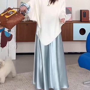 Plus-Size Satin A-Line Midi Skirt for Women - Flattering Mermaid Shape, 2025 New Style, Chic and Elegant Fashion