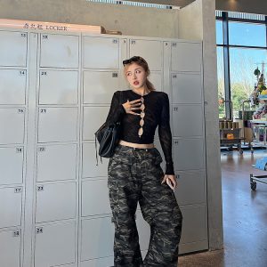 Plus Size Sexy Hollow Out Long Sleeve T-Shirt - Retro Autumn Style, Trendy Hot Girl Base Top