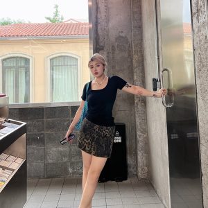 Plus Size Sexy Leopard Print Bodycon Mini Skirt - High Waist Slimming Design for Hot Girl Style - Trendy Y2K Fashion