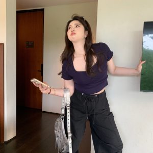 Plus Size Slim Fit Short Sleeve Crop Top for Cute Girls - Trendy and Comfortable Summer Style