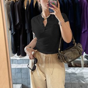 Plus-Size Slim-Fit Summer Top for Curvy Girls, Trendy Button Detail Tee, Casual Fashion Essential