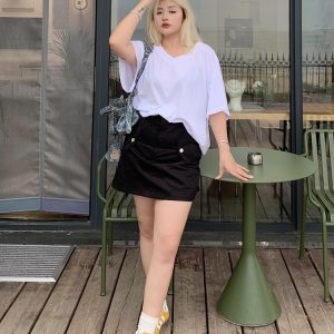 Plus Size Slimming A-Line Midi Skirt for Women, Stylish Summer Casual Streetwear, Fat mm Design, American Workwear