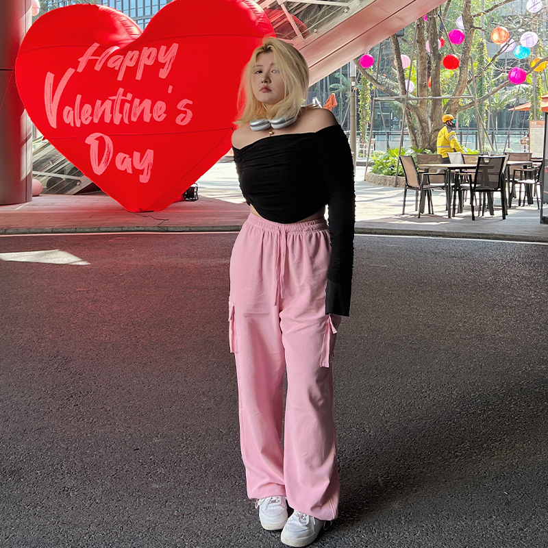 Plus Size Slimming Cargo Pants in Candy Color - European American Style Sports Casual Long Pants with Large Pockets for Spring Summer