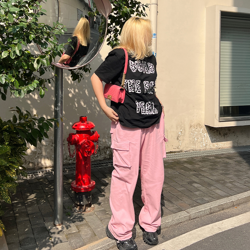 Plus Size Slimming Cargo Pants in Candy Color - European American Style Sports Casual Long Pants with Large Pockets for Spring Summer