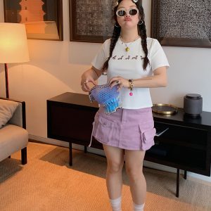 Plus Size Slimming Pearl Short Sleeve T-Shirt for Women - Summer 2025 Round Neck Top with Straight Shoulders, Y2K Style