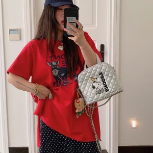 Plus Size Slimming Red Printed Short Sleeve T-Shirt for Women - Summer 2025 Gold Big Support Design