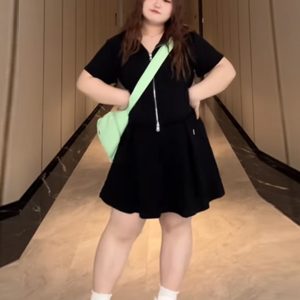 Plus-Size Slimming Two-Piece Set: Casual Sports Top & Skirt for Women, Sweet & Spicy Summer Outfit, Flattering Fit for Curvy Figures