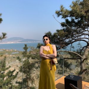 Plus Size Spaghetti Strap Beach Vacation Dress in Ginger Yellow, Flattering for Fair Skin, Slightly Chubby City Escape Style