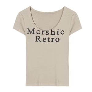 Plus-Size Spicy Girl U-Neck Short Sleeve T-Shirt for Women - Summer American Style, Slim Fit, Flattering Belly Design, Trendy Fashion