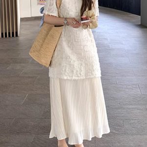 Plus Size Spliced Chiffon Loose Dress for Women, French Style Short Sleeve, Flattering Fit, Hides Belly, Elegant Casual Wear