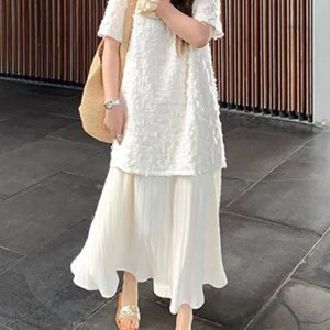 Plus Size Spliced Chiffon Loose Dress for Women, French Style Short Sleeve, Flattering Fit, Hides Belly, Elegant Casual Wear