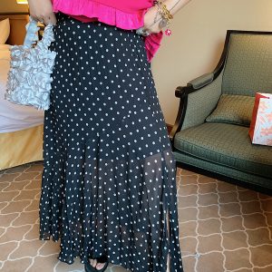 Plus Size Split Dot Midi Skirt for Women - Slimming Long Skirt for Summer 2025 - Casual Chic Style for Curvy Girls