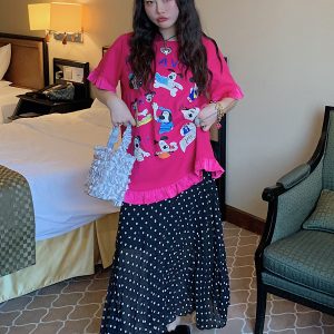 Plus Size Split Dot Midi Skirt for Women - Slimming Long Skirt for Summer 2025 - Casual Chic Style for Curvy Girls