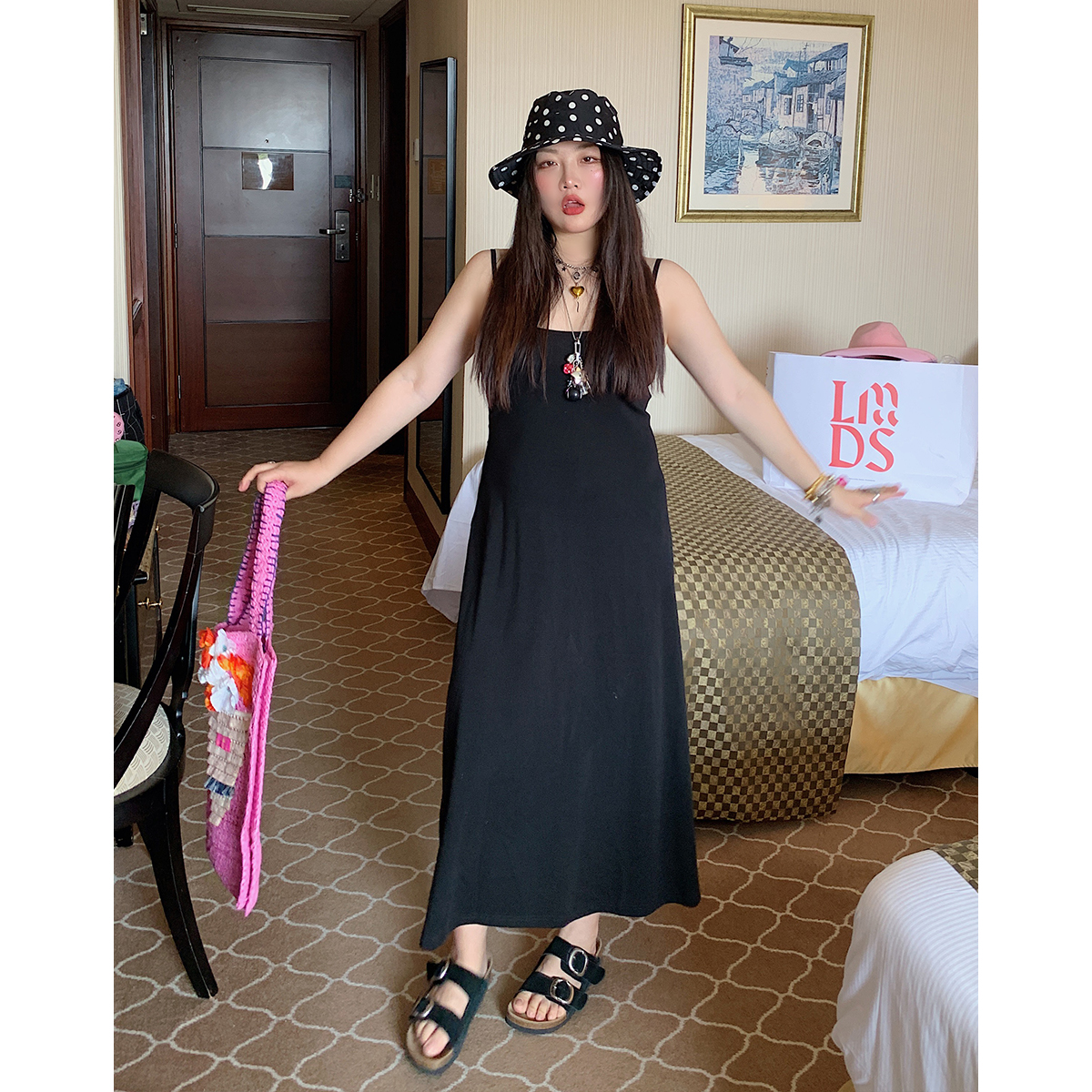 Plus Size Strap Dress for Women - 2025 New Summer Slimming Belly Covering Fashion, Ideal for Casual Outings and Y2K Style