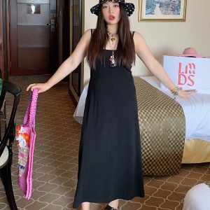 Plus Size Strap Dress for Women - 2025 New Summer Slimming Belly Covering Fashion, Ideal for Casual Outings and Y2K Style