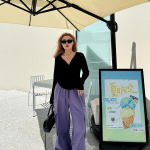 Plus Size Street Style Purple Cargo Pants for Autumn, Loose Paratrooper Design for Outdoor Climbing, Fashionable 2024 Look