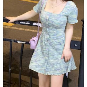 Plus-Size Striped Bodycon Dress for Summer, Square Neck, Flattering Fit, Dopamine Outfit, Perfect for Curvy Figures