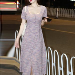 Plus-Size Striped Bodycon Dress for Summer, Square Neck, Flattering Fit, Dopamine Outfit, Perfect for Curvy Figures