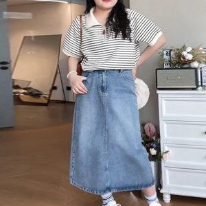 Plus Size Striped Polo Shirt for Women - Summer Lapel Top, Flattering Loose Fit, Shoulder-Reducing, Age-Defying Style