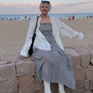 Plus Size Striped Strapless Dress for Curvy Figures - Gentle Temperament Beach Vacation Style, Super Stylish Summer Dress