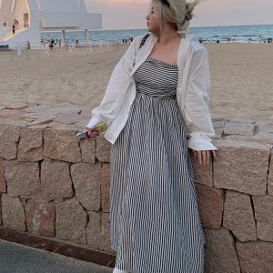 Plus Size Striped Strapless Dress for Curvy Figures - Gentle Temperament Beach Vacation Style, Super Stylish Summer Dress